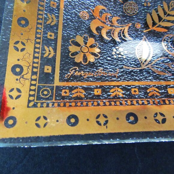 Vintage Georges Briard 22K Gold glass Tray Persian Garden pattern 9 3/4" - Picture 11 of 11